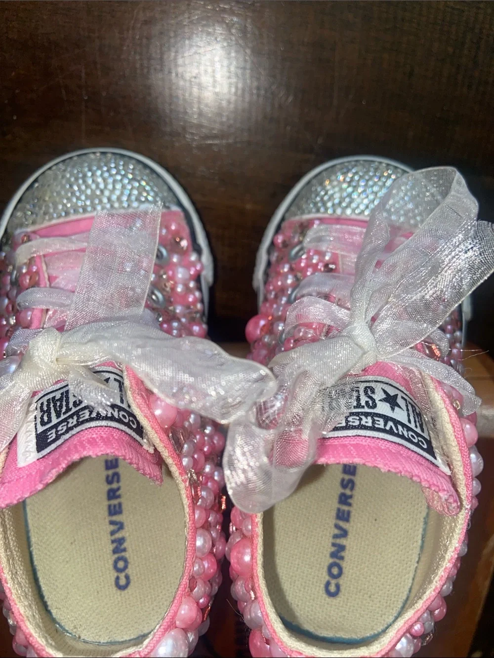 Custom-decorated pink Converse All Star toddler shoes size 6